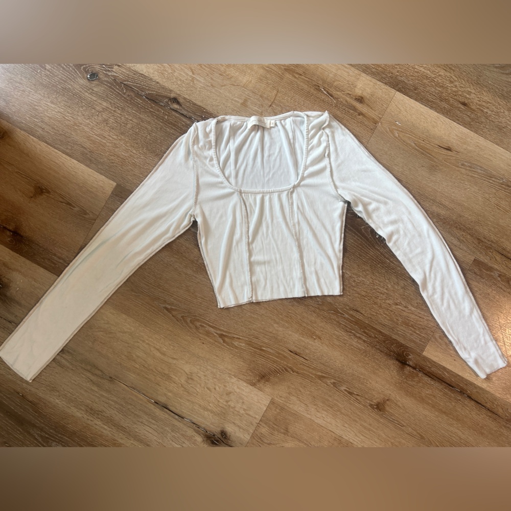 Cream White Long Sleeve crop Top